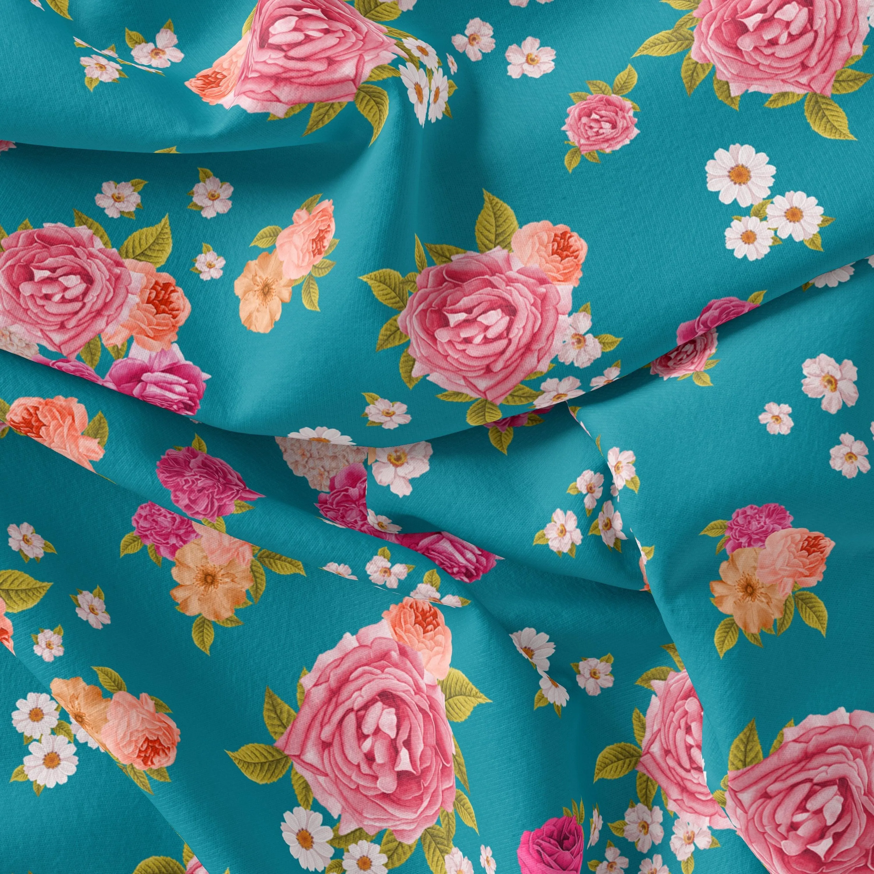 Beautiful Multicolour Anemone Roses Digital Printed Fabric